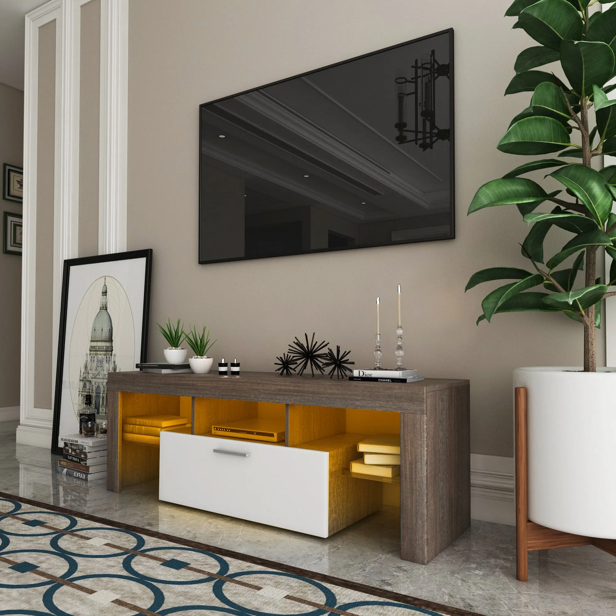 20 minutes quick assembly brown simple modern TV cabinet Floor cabinet Floor TV wall cabinet Brown   white modern TV bracket