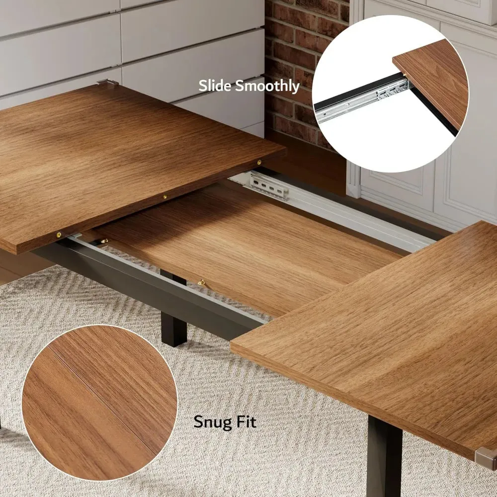 7 Pieces Dining Table with 6 Chairs, 63" Extendable Kitchen Table & Chairs Set for 4-6, Dining Room Table with Metal Frame & MDF