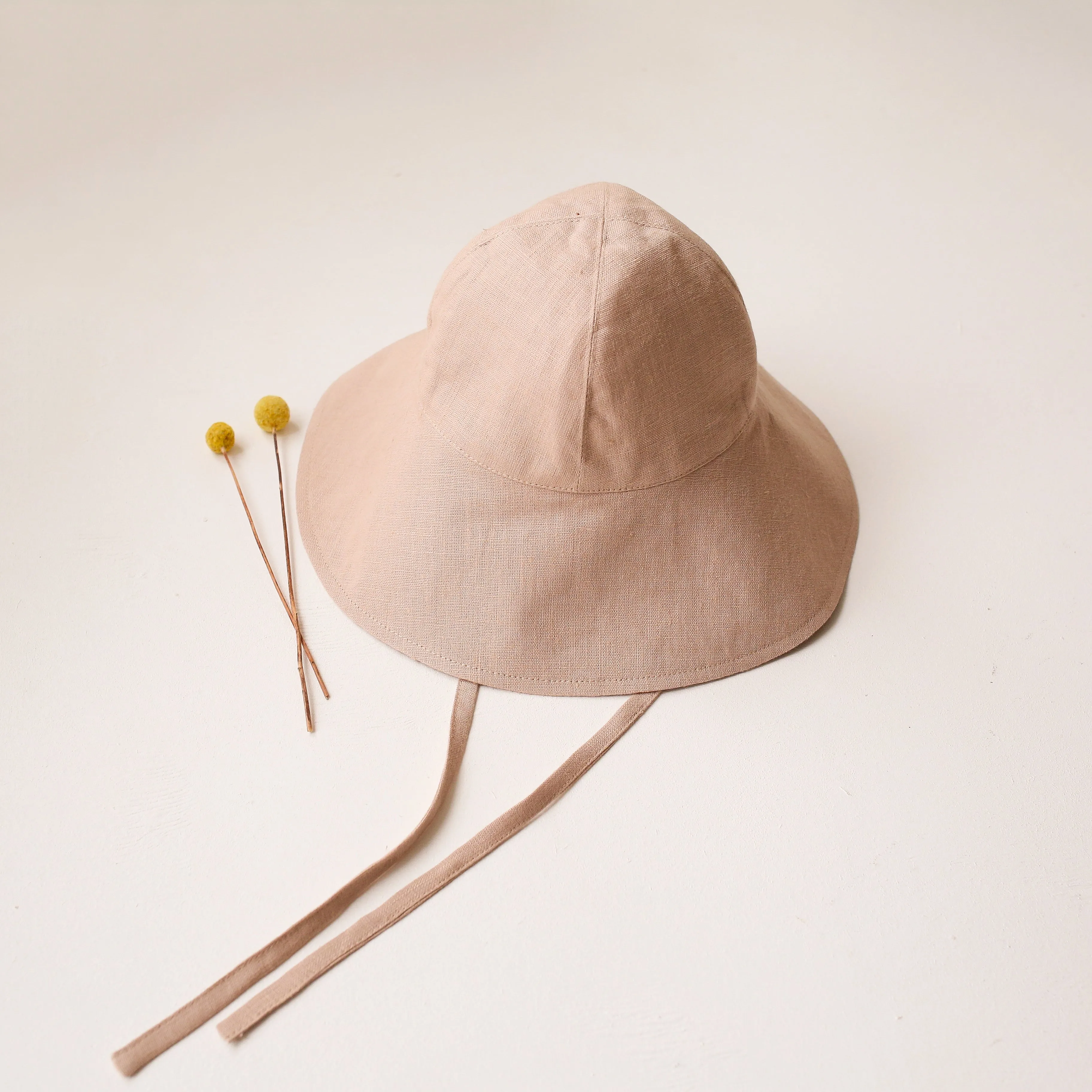 Beige Linen Wide Brim Sun Hat