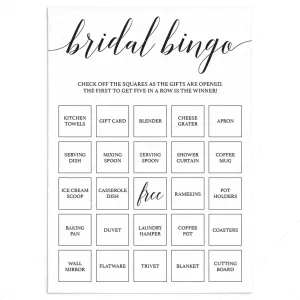 Bridal Bingo Cards Prefilled and Blank with Calligraphy Font
