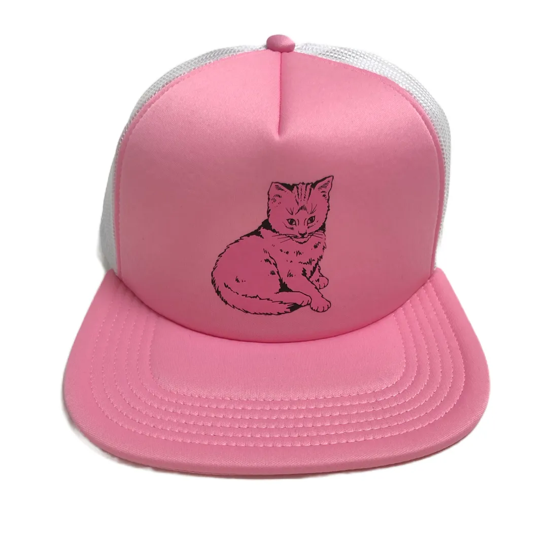 Cat Foam Trucker Hat - Pink and White