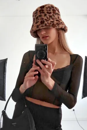 Cheetah print faux fur hat