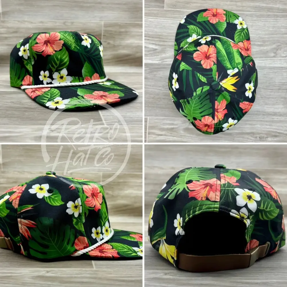 Cowboys Stay on Longer on Black Hawaiian Retro Rope Hat w/Leather Strap Back
