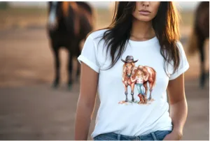 Cute Little Country Girl and her Pony T-Shirt, Cowgirl Shirt, Country T-Shirt, Casual T-Shirt, Western Tee
