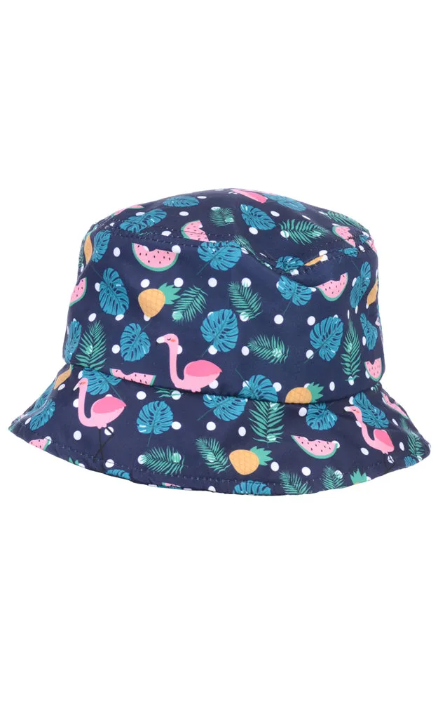 JH859 Reversible Flamingo Print Cotton Bucket Hat