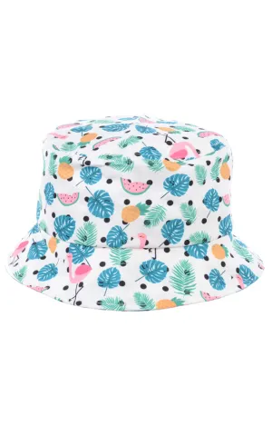 JH859 Reversible Flamingo Print Cotton Bucket Hat