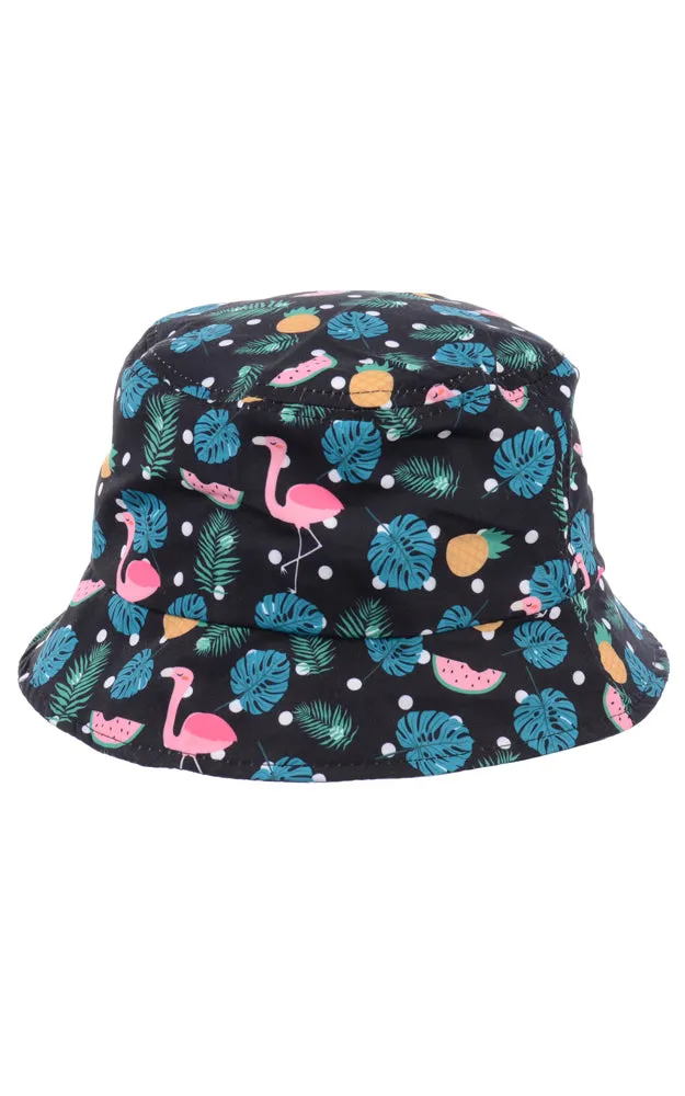 JH859 Reversible Flamingo Print Cotton Bucket Hat