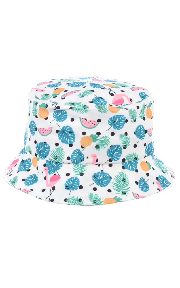 JH859 Reversible Flamingo Print Cotton Bucket Hat