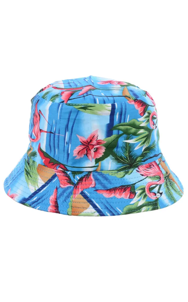 JH860 Reversible Wild Flamingo Print Cotton Bucket Hat