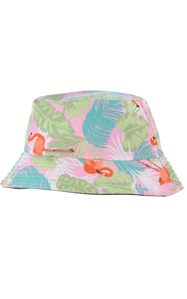 JH860 Reversible Wild Flamingo Print Cotton Bucket Hat