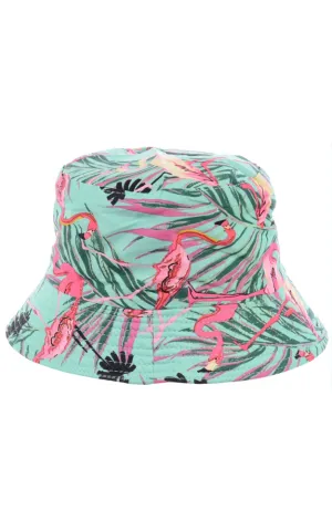 JH860 Reversible Wild Flamingo Print Cotton Bucket Hat
