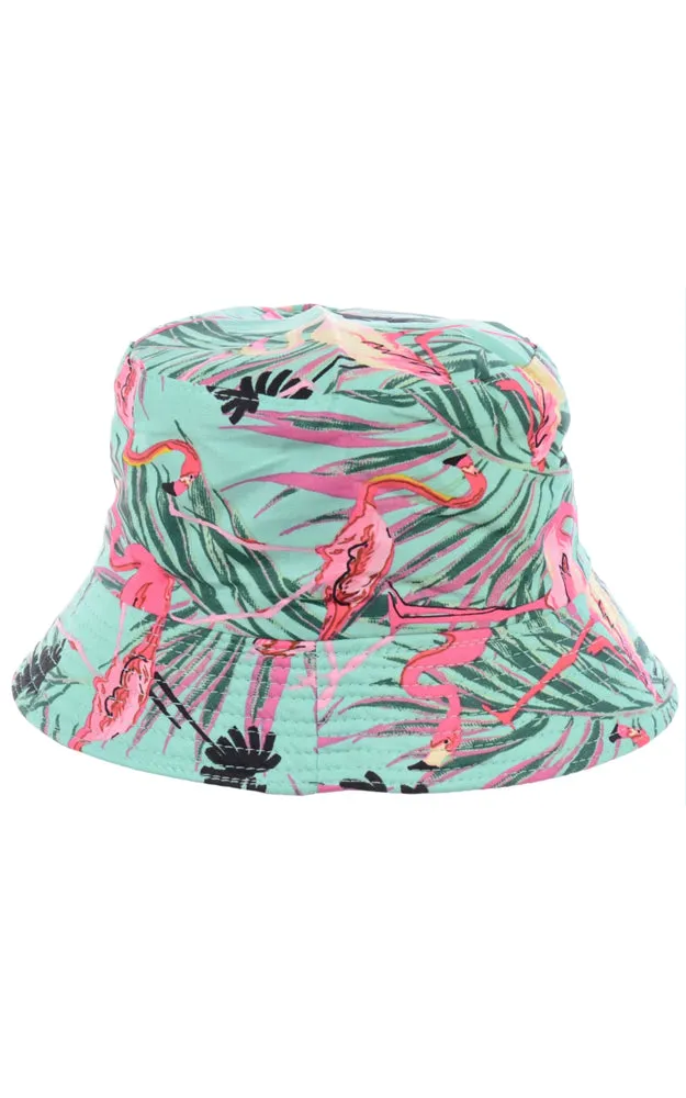 JH860 Reversible Wild Flamingo Print Cotton Bucket Hat