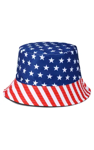 JH889 Reversible American Flag Print Cotton Bucket Hat