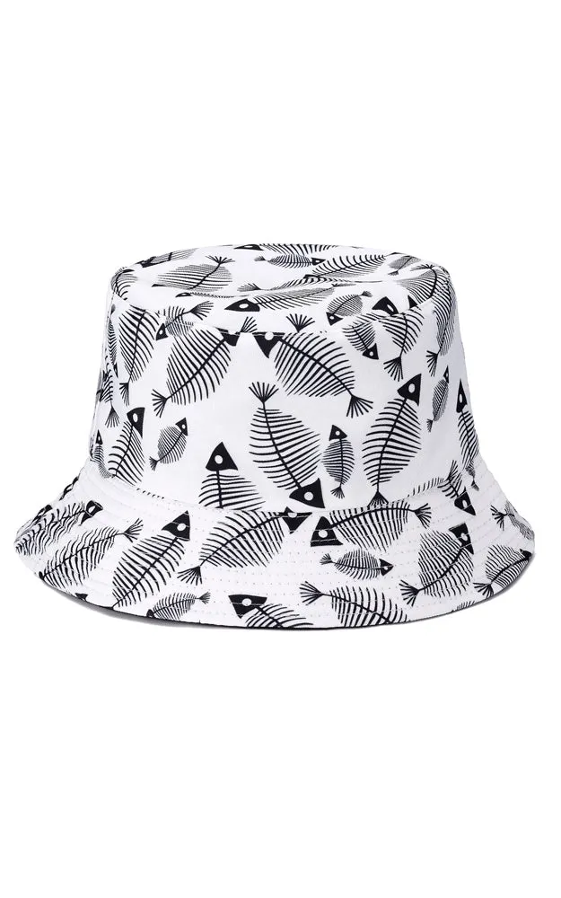 JH890 Reversible Fish Bone Print Cotton Bucket Hat