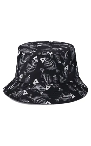 JH890 Reversible Fish Bone Print Cotton Bucket Hat