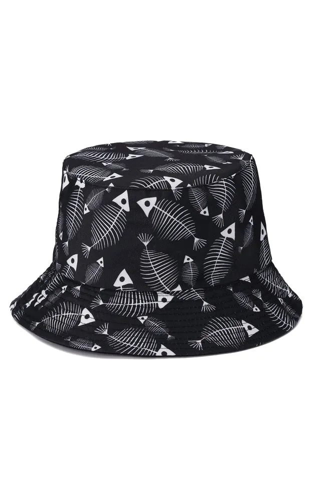 JH890 Reversible Fish Bone Print Cotton Bucket Hat