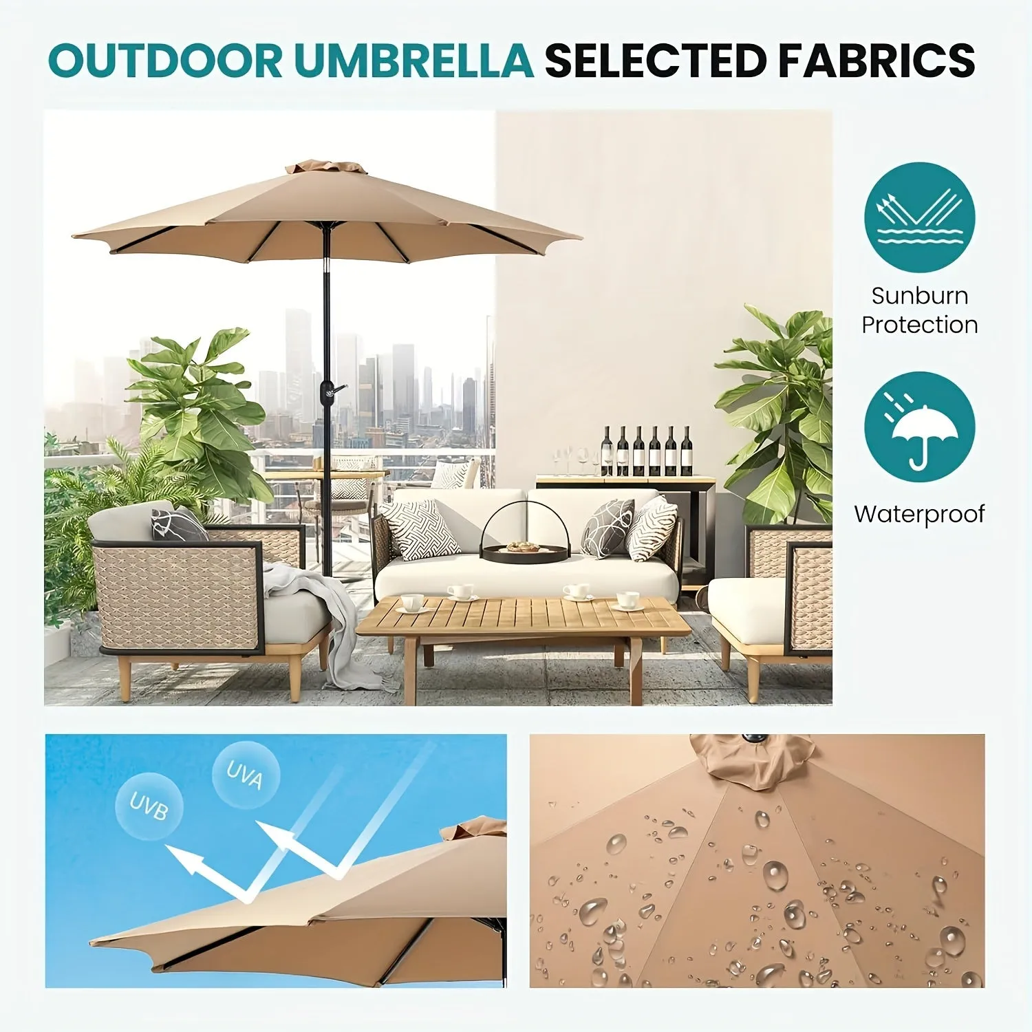 Outdoor Patio Umbrella, 8 Iron Umbrella Ribs, Robust Metal Construction, Sunburn Protection, Waterproof, Classics Color Matching, Suitable For Various Outdoor Scenes