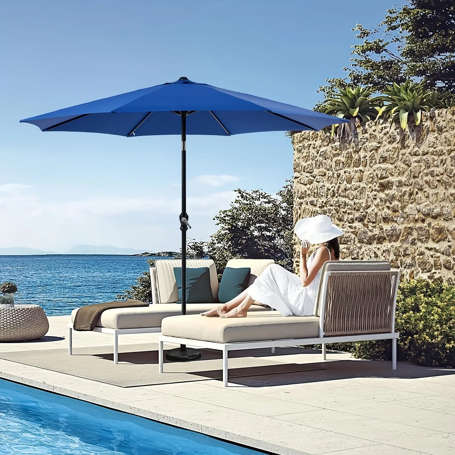 Outdoor Patio Umbrella, 8 Iron Umbrella Ribs, Robust Metal Construction, Sunburn Protection, Waterproof, Classics Color Matching, Suitable For Various Outdoor Scenes