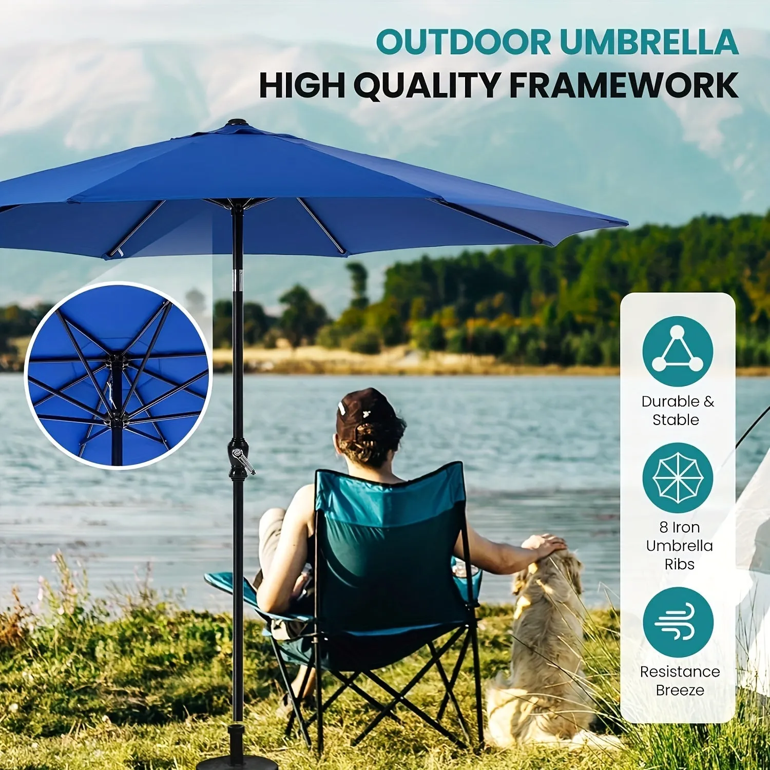 Outdoor Patio Umbrella, 8 Iron Umbrella Ribs, Robust Metal Construction, Sunburn Protection, Waterproof, Classics Color Matching, Suitable For Various Outdoor Scenes