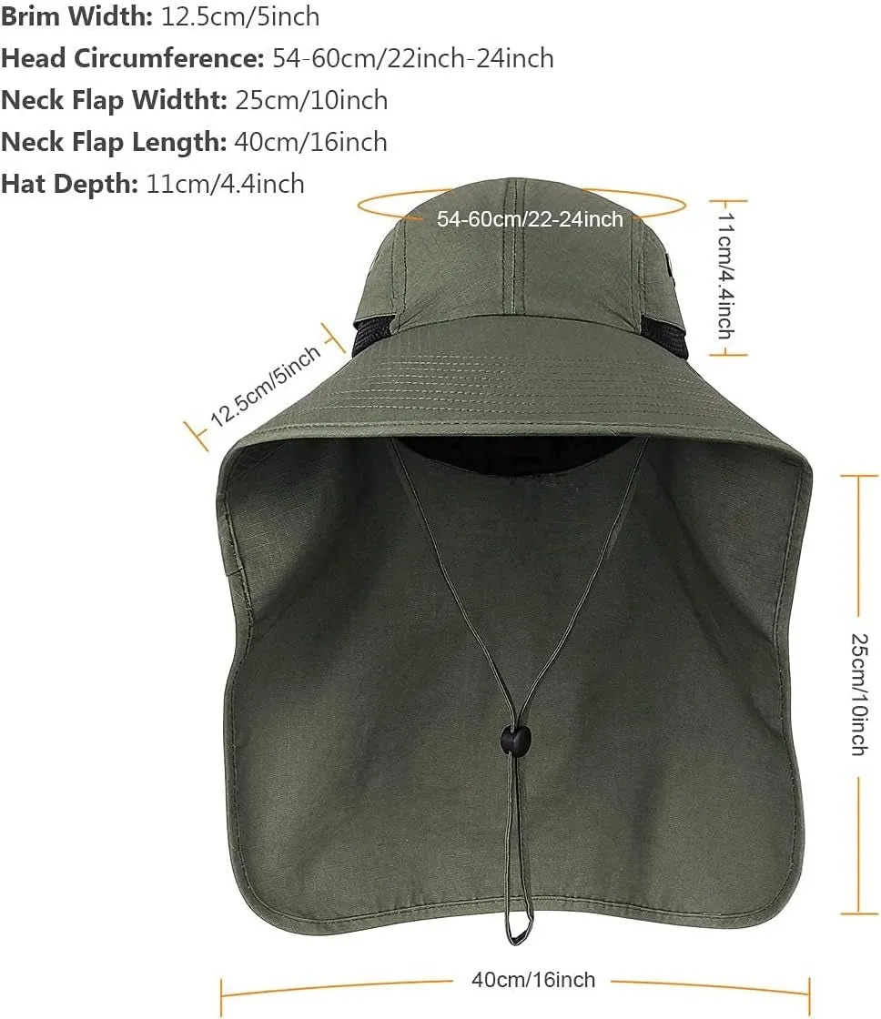 Outdoor Sun Hat for Men with UV Protection Safari Cap Wide Brim Fishing Hat with Neck Flap, for Dad (Army Green)