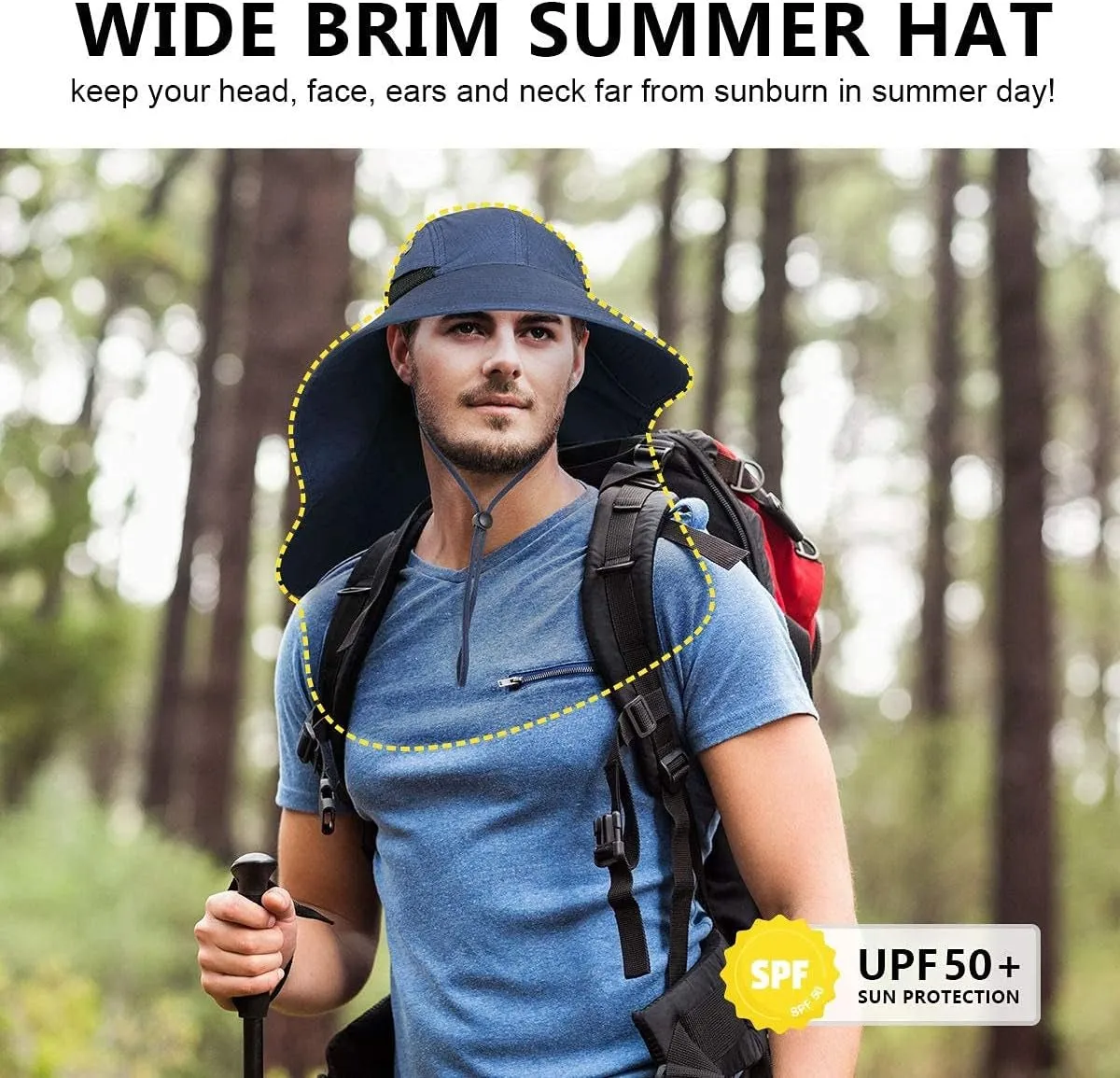 Outdoor Sun Hat for Men with UV Protection Safari Cap Wide Brim Fishing Hat with Neck Flap, for Dad (Army Green)