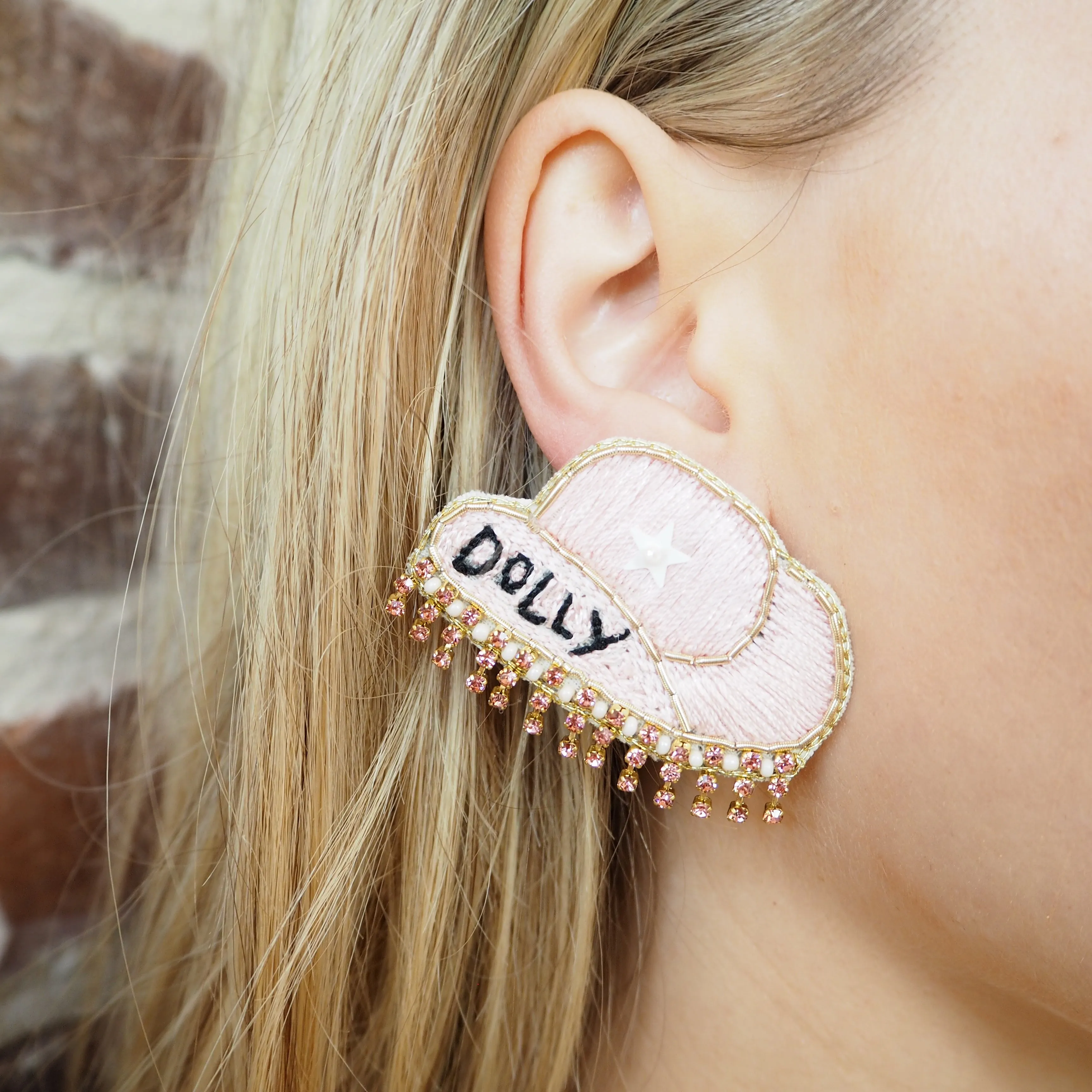 Rhinestone Dolly Cowboy Hat Earrings