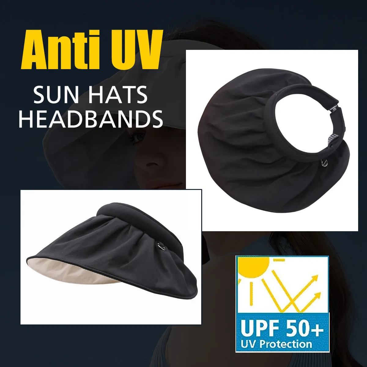 Sidiou Group Anniou 2 in 1 Anti UV Sun Hats Headbands Womens Sun Visor Cap UPF50  Summer Foldable Headband Flexible Quick Dry Portable Wide Brim Caps