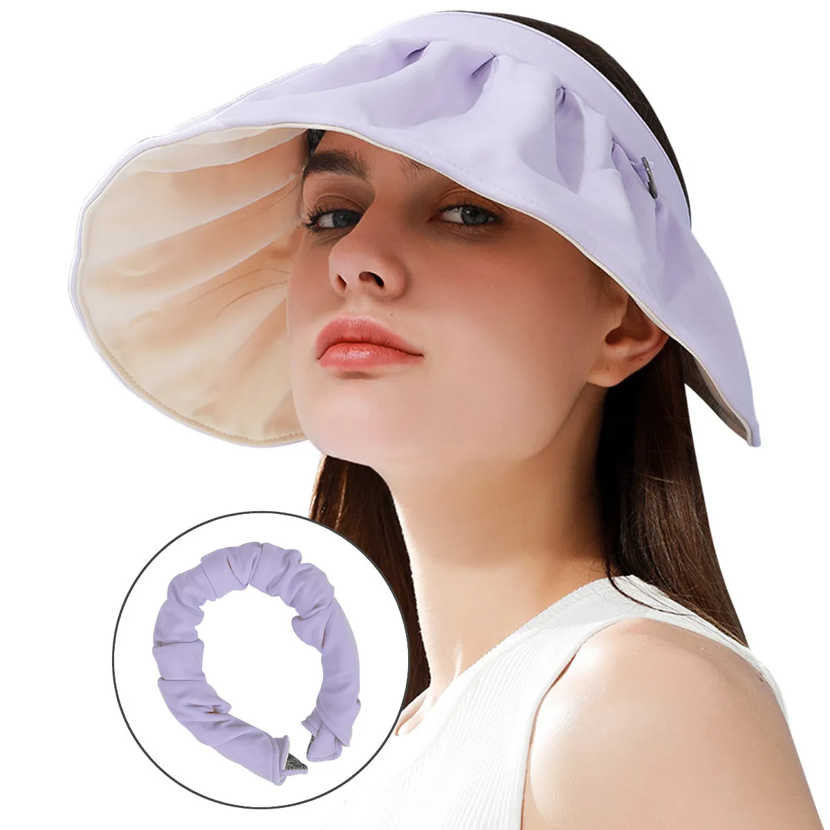 Sidiou Group Anniou 2 in 1 Anti UV Sun Hats Headbands Womens Sun Visor Cap UPF50  Summer Foldable Headband Flexible Quick Dry Portable Wide Brim Caps