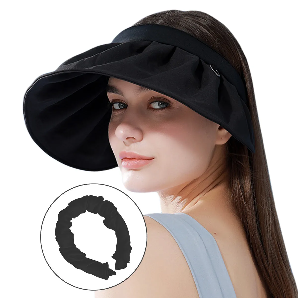 Sidiou Group Anniou 2 in 1 Anti UV Sun Hats Headbands Womens Sun Visor Cap UPF50  Summer Foldable Headband Flexible Quick Dry Portable Wide Brim Caps