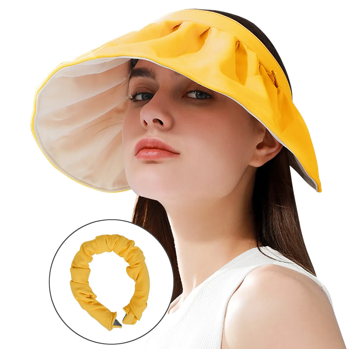 Sidiou Group Anniou 2 in 1 Anti UV Sun Hats Headbands Womens Sun Visor Cap UPF50  Summer Foldable Headband Flexible Quick Dry Portable Wide Brim Caps
