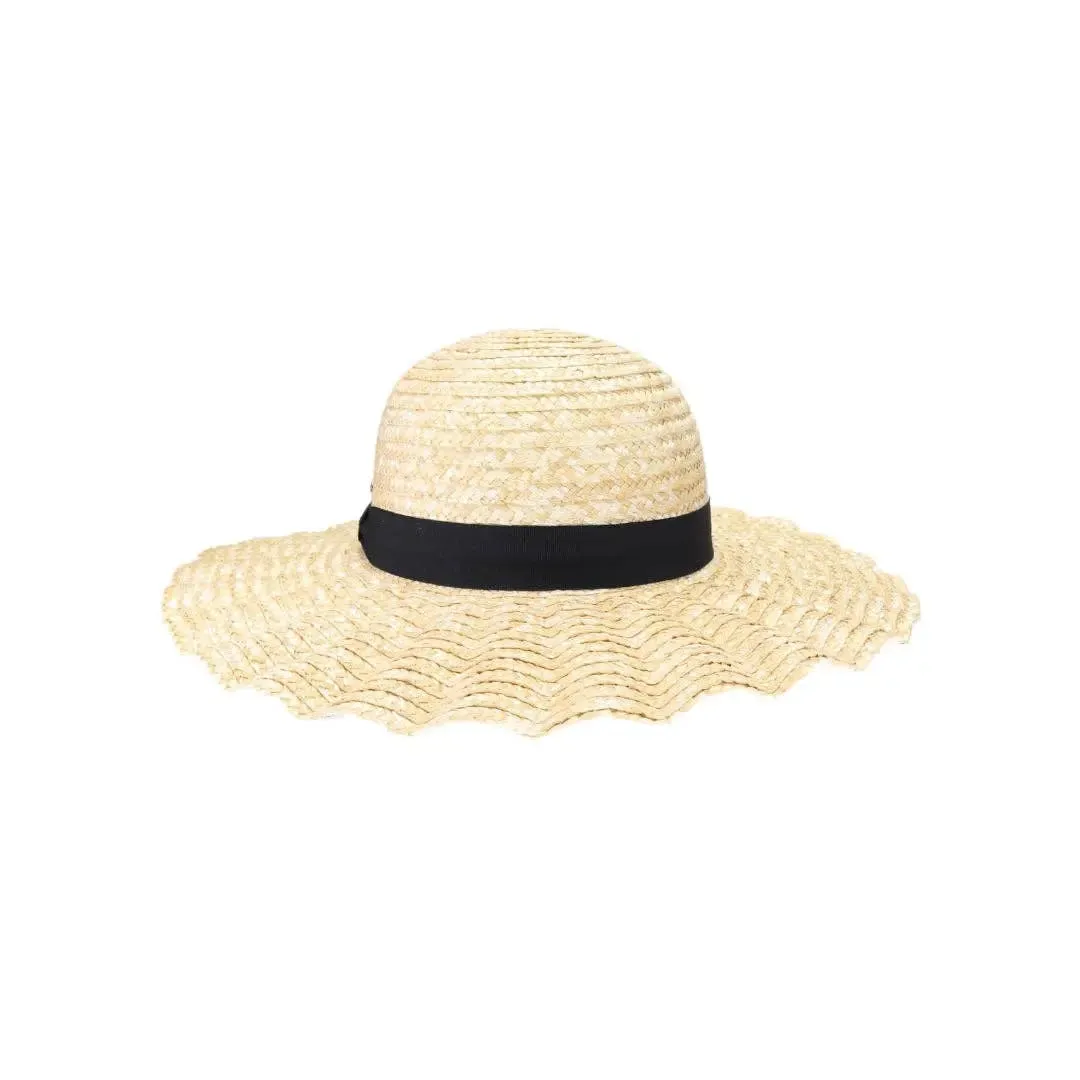 Wavy Brim Black Ribbon Sun Hat