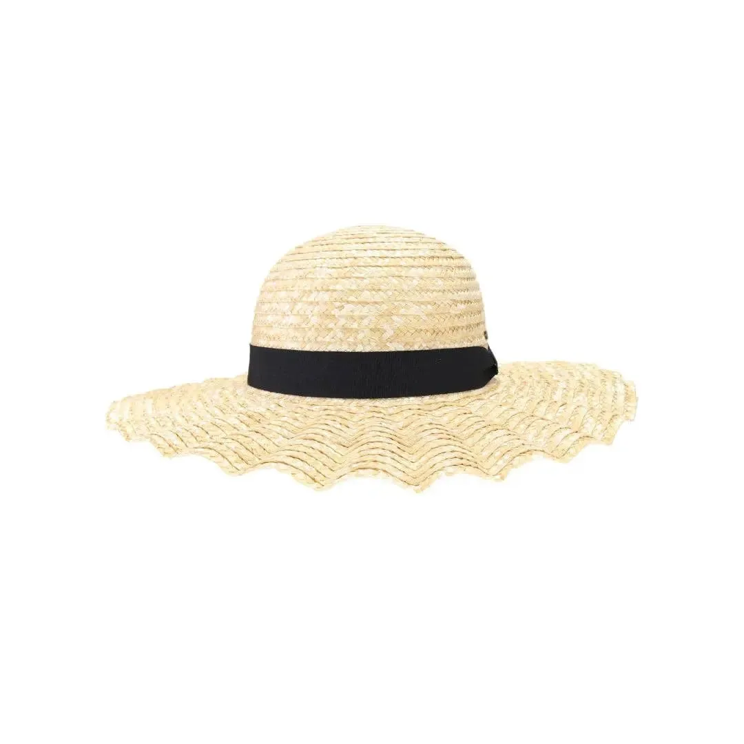 Wavy Brim Black Ribbon Sun Hat