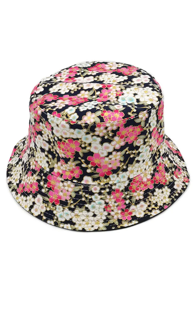 WHU210097RED Reversible Cherry Blossom Print Cotton Bucket Hat