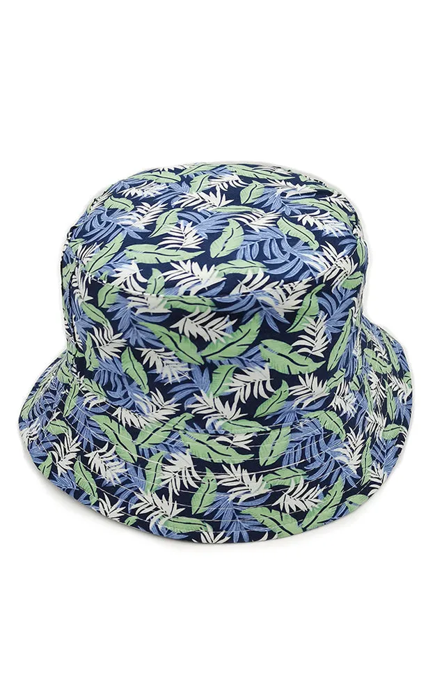WHU210100 Reversible Tropical Leaf Print Cotton Bucket Hat