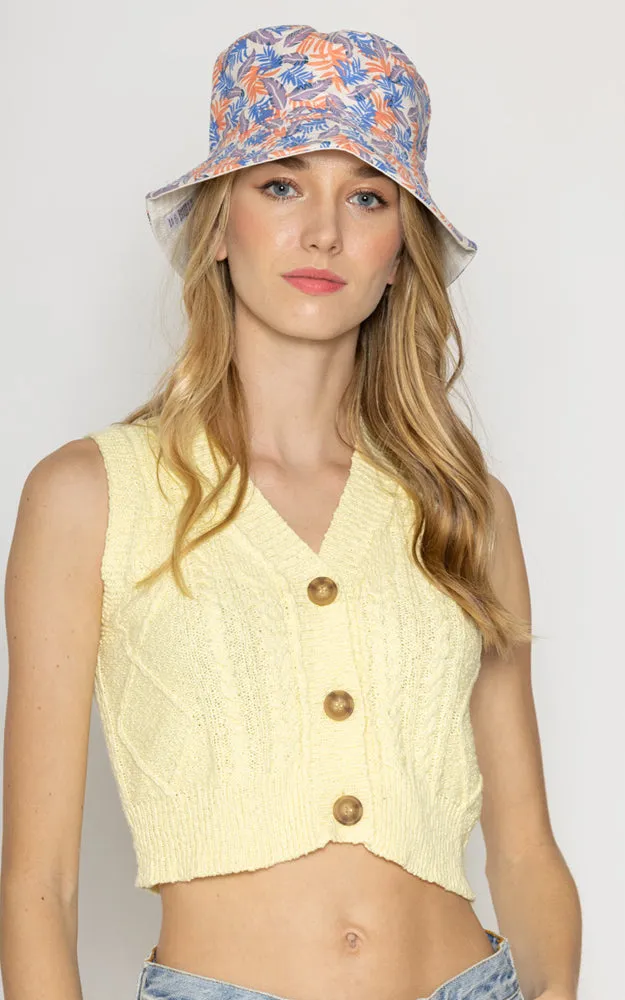 WHU210100 Reversible Tropical Leaf Print Cotton Bucket Hat