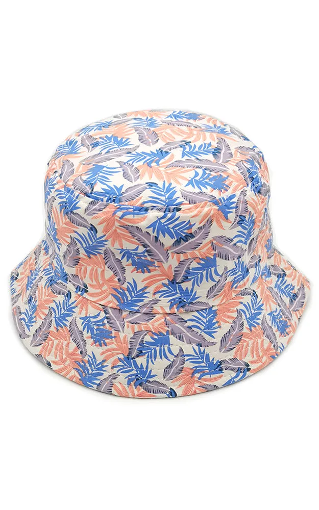 WHU210100 Reversible Tropical Leaf Print Cotton Bucket Hat
