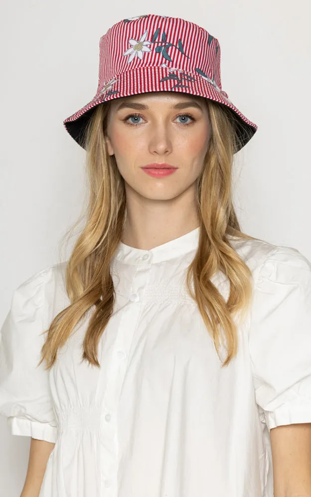 WHU210105 Reversible Flower Stripe Print Cotton Bucket Hat