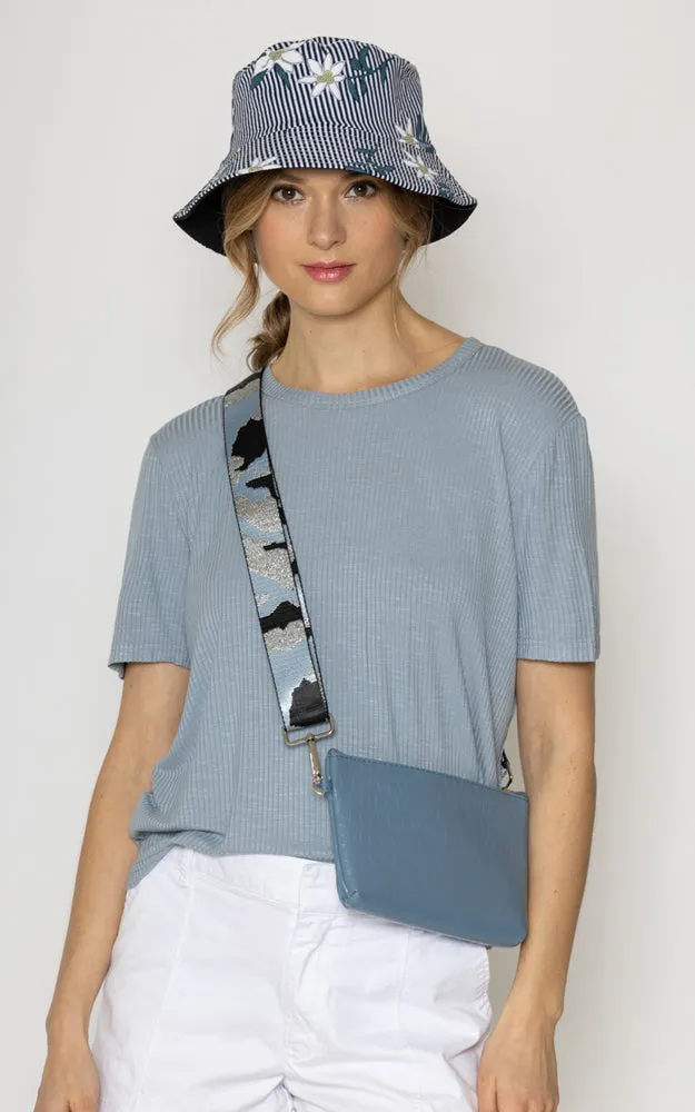 WHU210105 Reversible Flower Stripe Print Cotton Bucket Hat