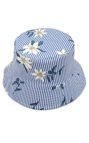 WHU210105 Reversible Flower Stripe Print Cotton Bucket Hat