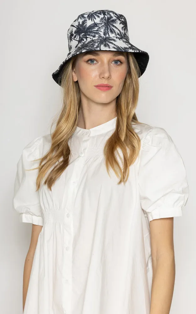 WHU210156 Reversible Palm Tree Print Cotton Bucket Hat