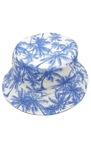 WHU210156 Reversible Palm Tree Print Cotton Bucket Hat